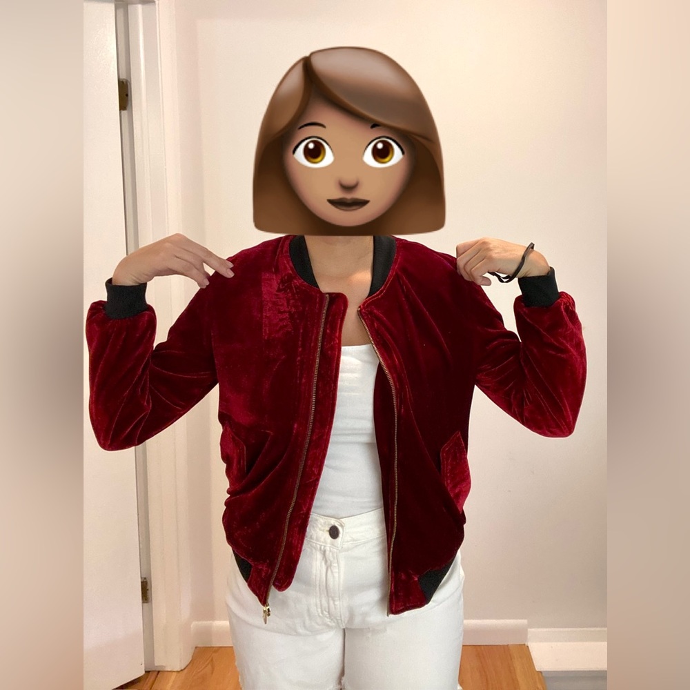 Red Forever 21 Velour Bomber Style Jacket